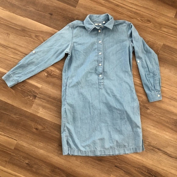 UNIQLO Chambray half button down long sleeve dress size medium - Picture 1 of 7